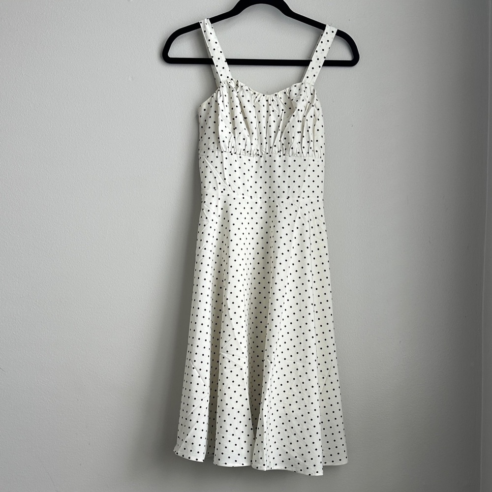 Anthropologie White Midi Dress with Black Polka Dots
